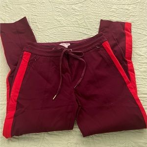 Anthropologie Essential Slim Burgundy Red Side Stripe‎ Drawstring Ankle sz 2